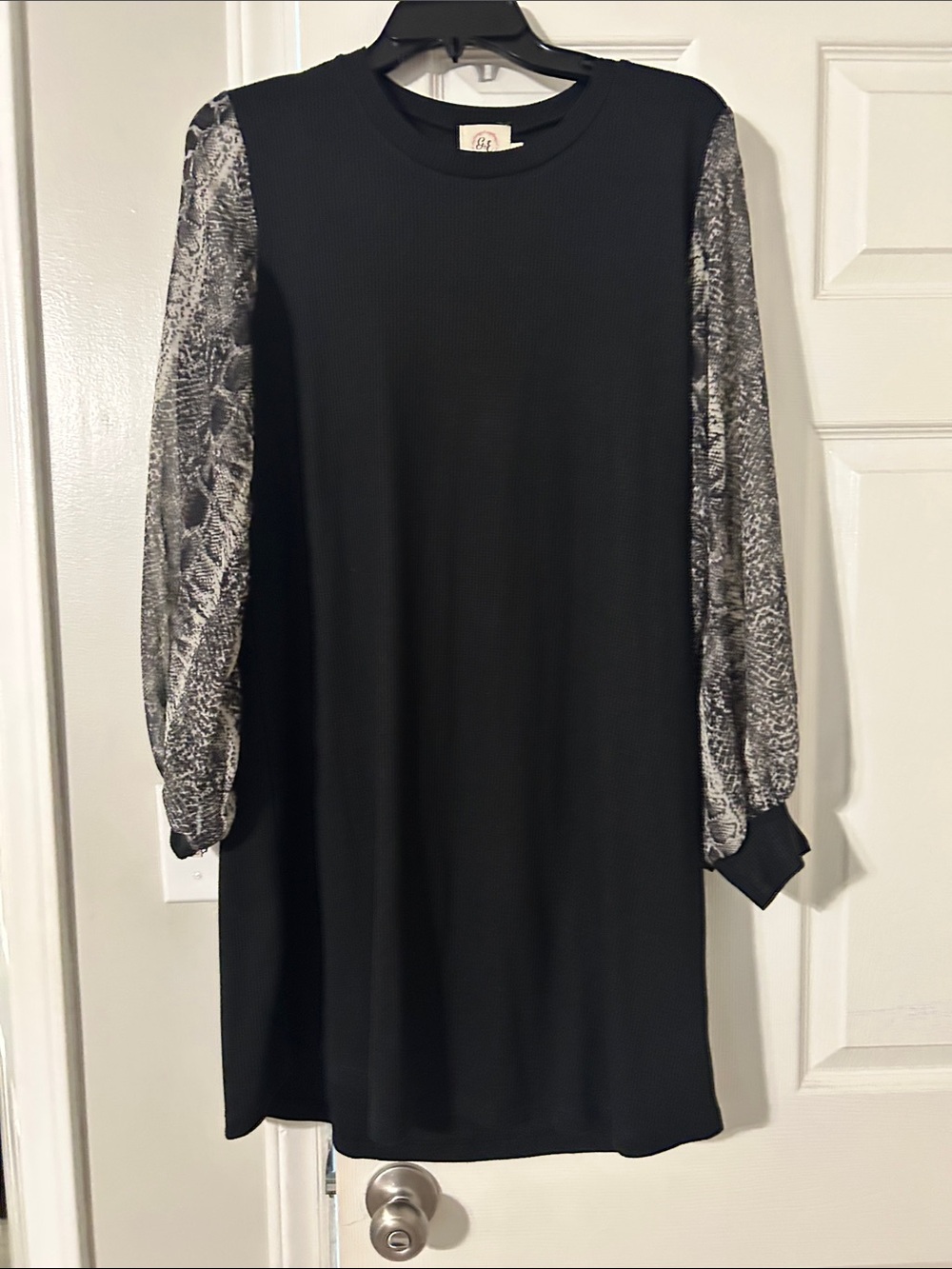 Black Shift Dress with Printed Balloon Sleeves boutique bought